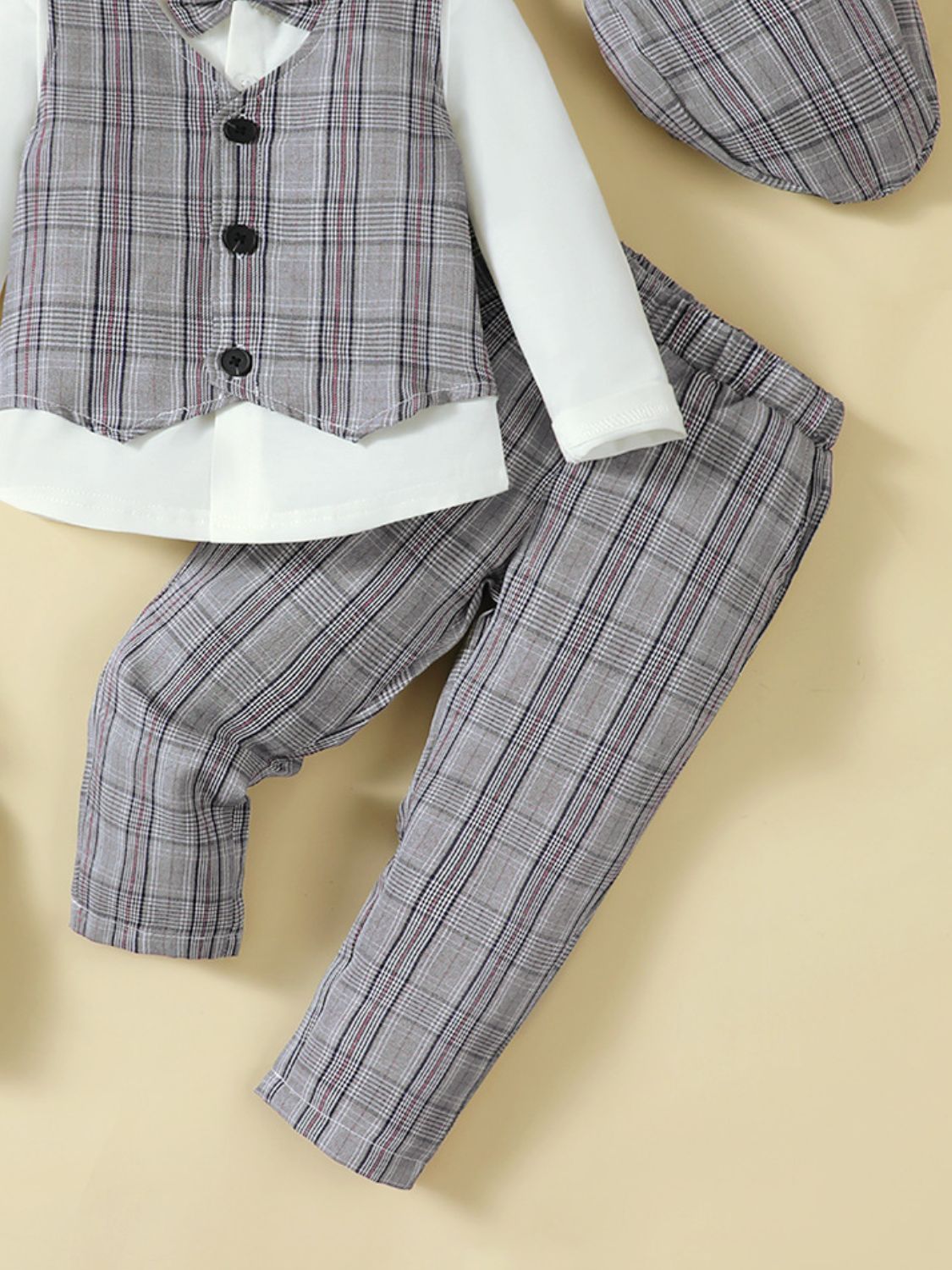 Hat, Long Sleeve Shirt, Plaid Vest and Pants Set 4pc Toddler set Luxurious Weddings