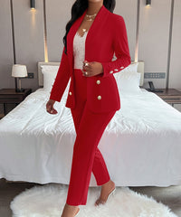 Chic Solid Color Double-Breasted Blazer Suit | Red woman's suit Luxurious Weddings