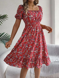 Ruffled Hem Floral Puff Sleeve Dress Dress Luxurious Weddings