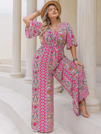 Plus Size Printed Half Sleeve Wide Leg Jumpsuit Plus size jumpsuit Luxurious Weddings
