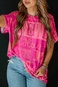 Letter Printed Round Neck Short Sleeve T-Shirt Tshirts Luxurious Weddings