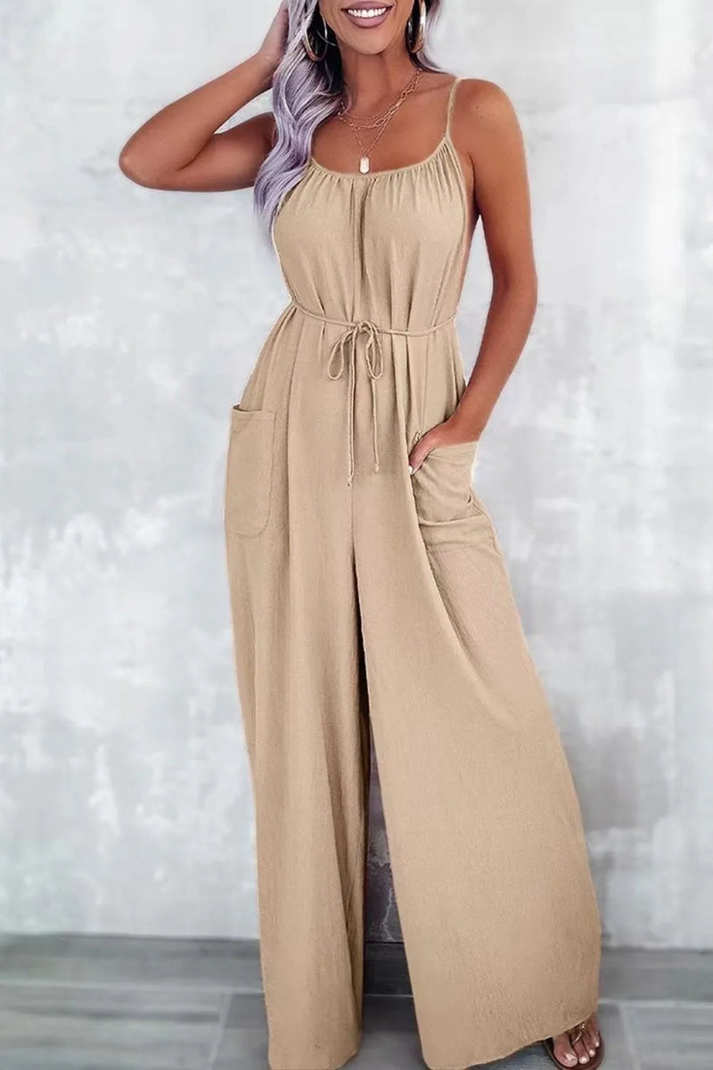 Casual Spaghetti Strap Wide Leg Jumpsuit with Pockets Jumpsuits Luxurious Weddings
