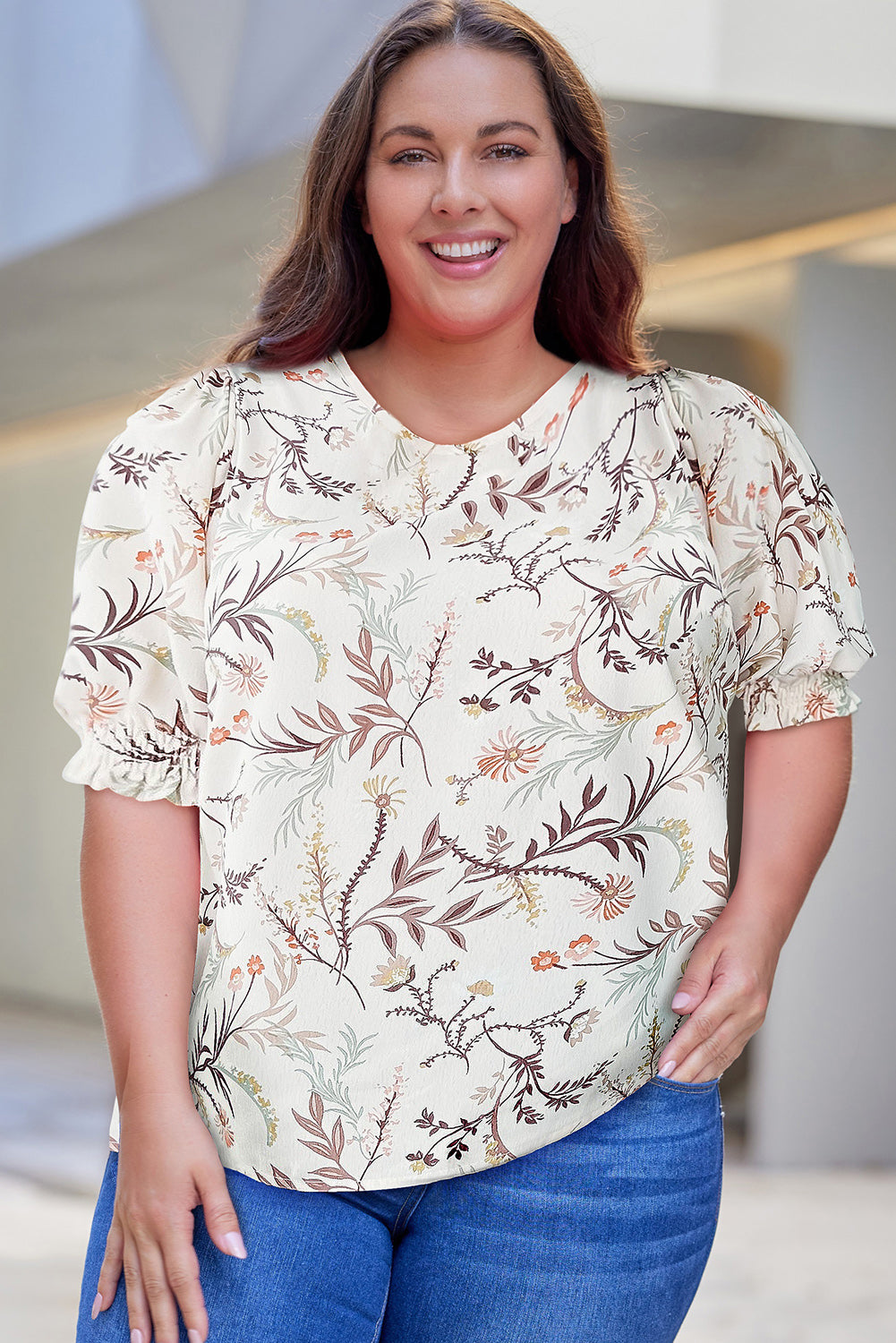 Plus Size Floral Fuff Sleeve Top Plus size blouse Luxurious Weddings