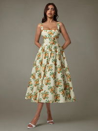 Lace Trim Floral Sleeveless Midi Dress Summer Dress Luxurious Weddings