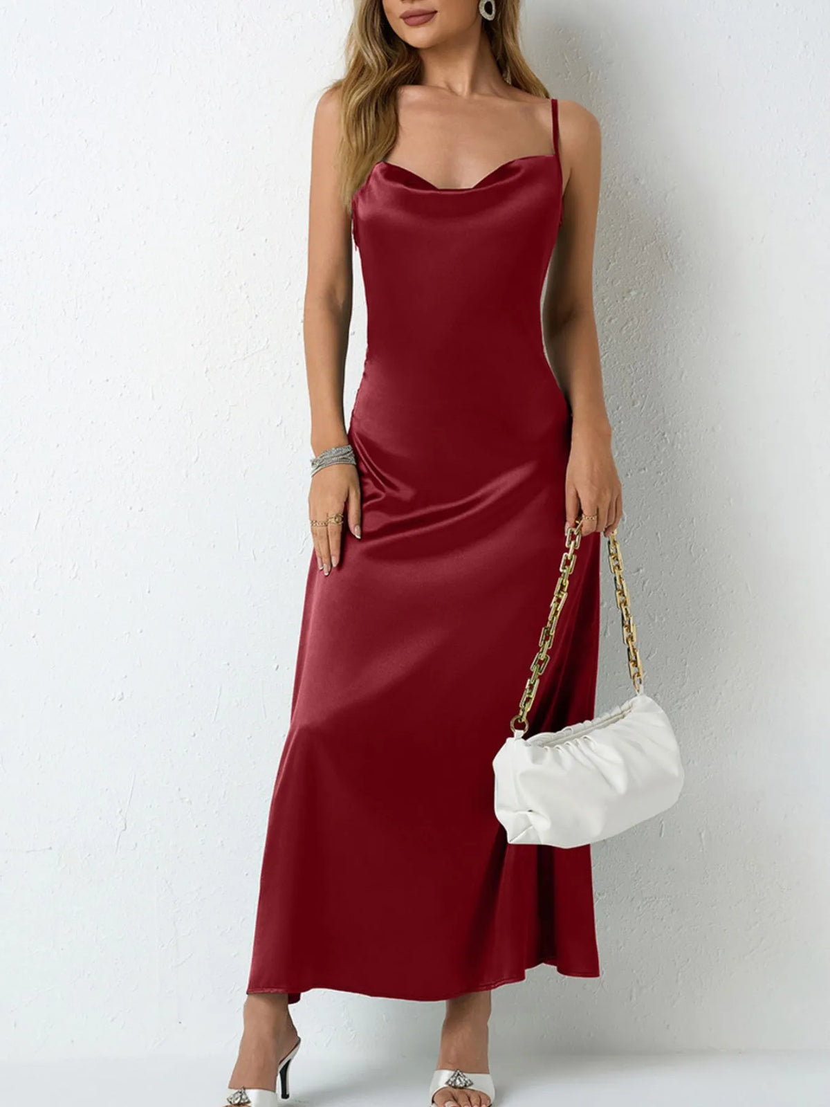 Satin Cowl Neck Cami Dress Bridesmaid Dresses Luxurious Weddings