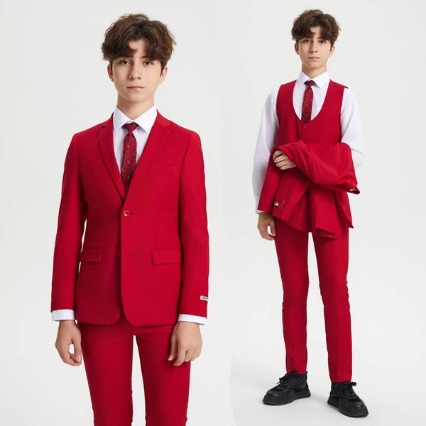 Stacy Adams Boys Suit 5-Piece Set | Red Suits Luxurious Weddings