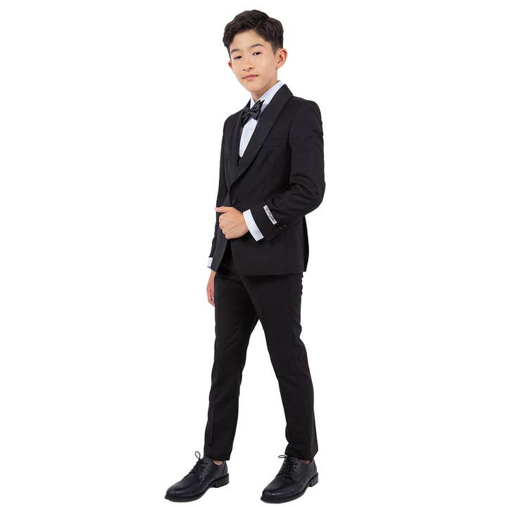 Black Stacy Adams Boys Tuxedo, Slim-Fit 5pc w/ Tuxedo Shirt suit Luxurious Weddings