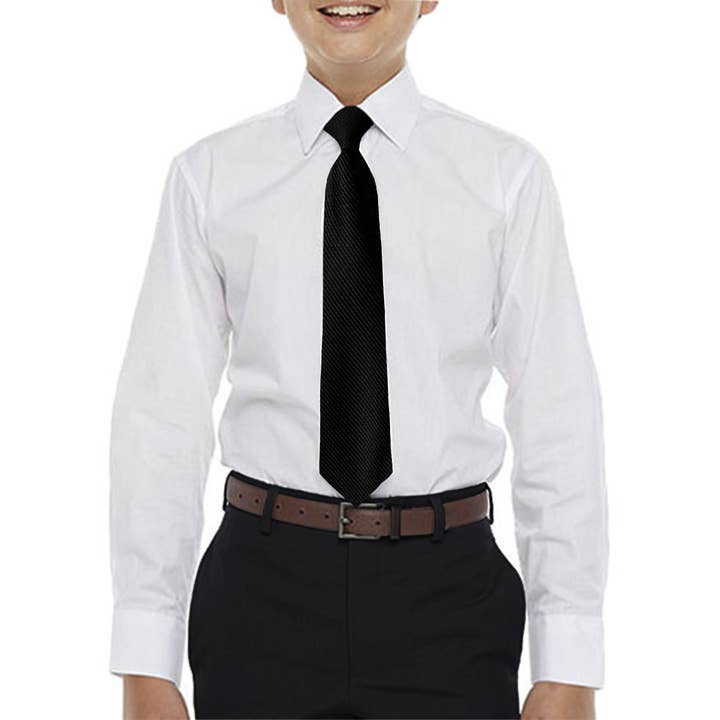 White Boys Dress Shirt, Solid Black Tie Shirt Luxurious Weddings