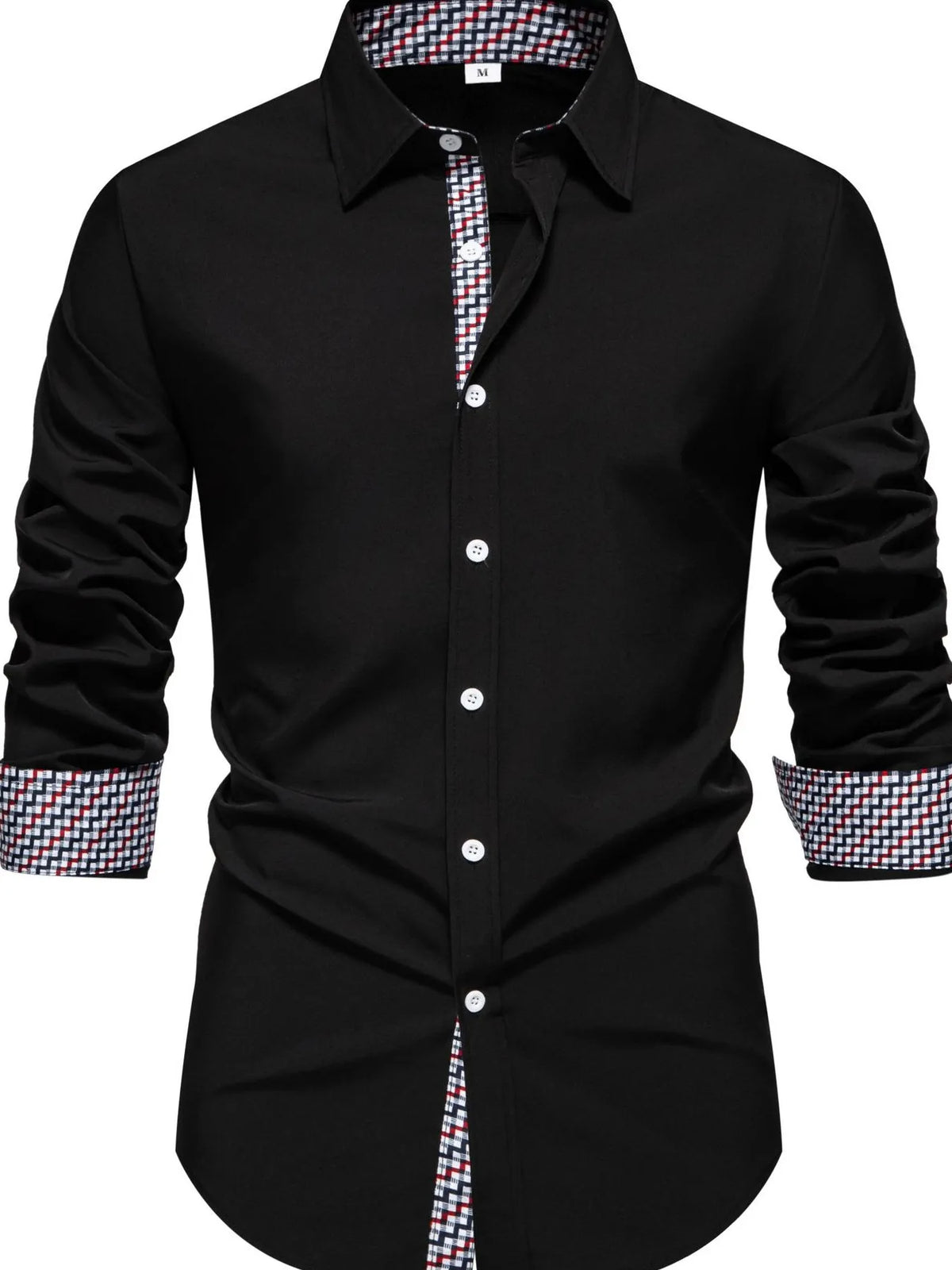 Men's Button-Down Shirt with Checkered Contrast Trim Shirt Luxurious Weddings