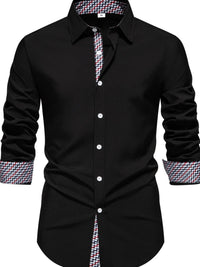 Men's Button-Down Shirt with Checkered Contrast Trim Shirt Luxurious Weddings