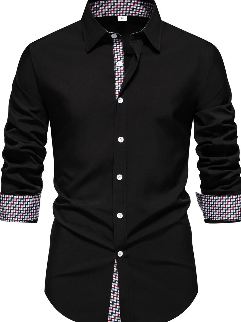Men's Button-Down Shirt with Checkered Contrast Trim Shirt Luxurious Weddings