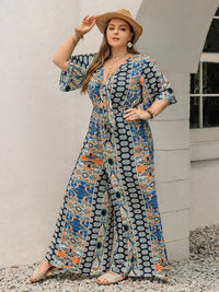 Plus Size Printed Half Sleeve Wide Leg Jumpsuit Plus size jumpsuit Luxurious Weddings