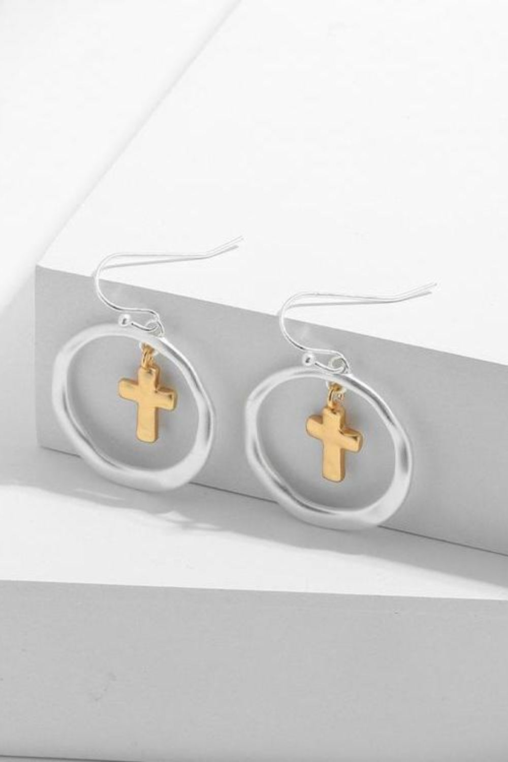 Brass Contrast Cross Dangle Earrings Luxurious Weddings