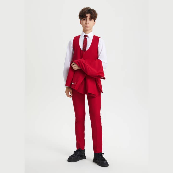 Stacy Adams Boys Suit 5-Piece Set | Red Suits Luxurious Weddings