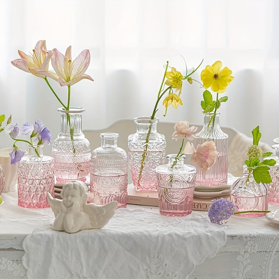 Mini Vintage Glass Bud Vase Set of 10 in Pink vases Luxurious Weddings