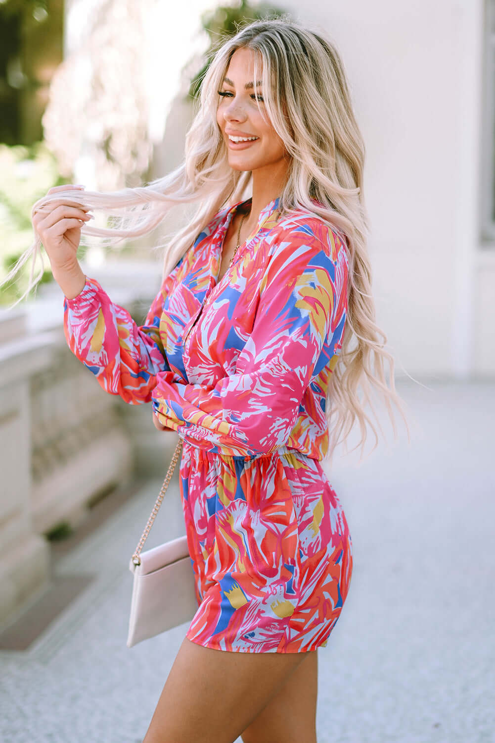 Multicolor Bold Graffiti Print Shirt Button Romper Bottoms/Jumpsuits & Rompers Luxurious Weddings