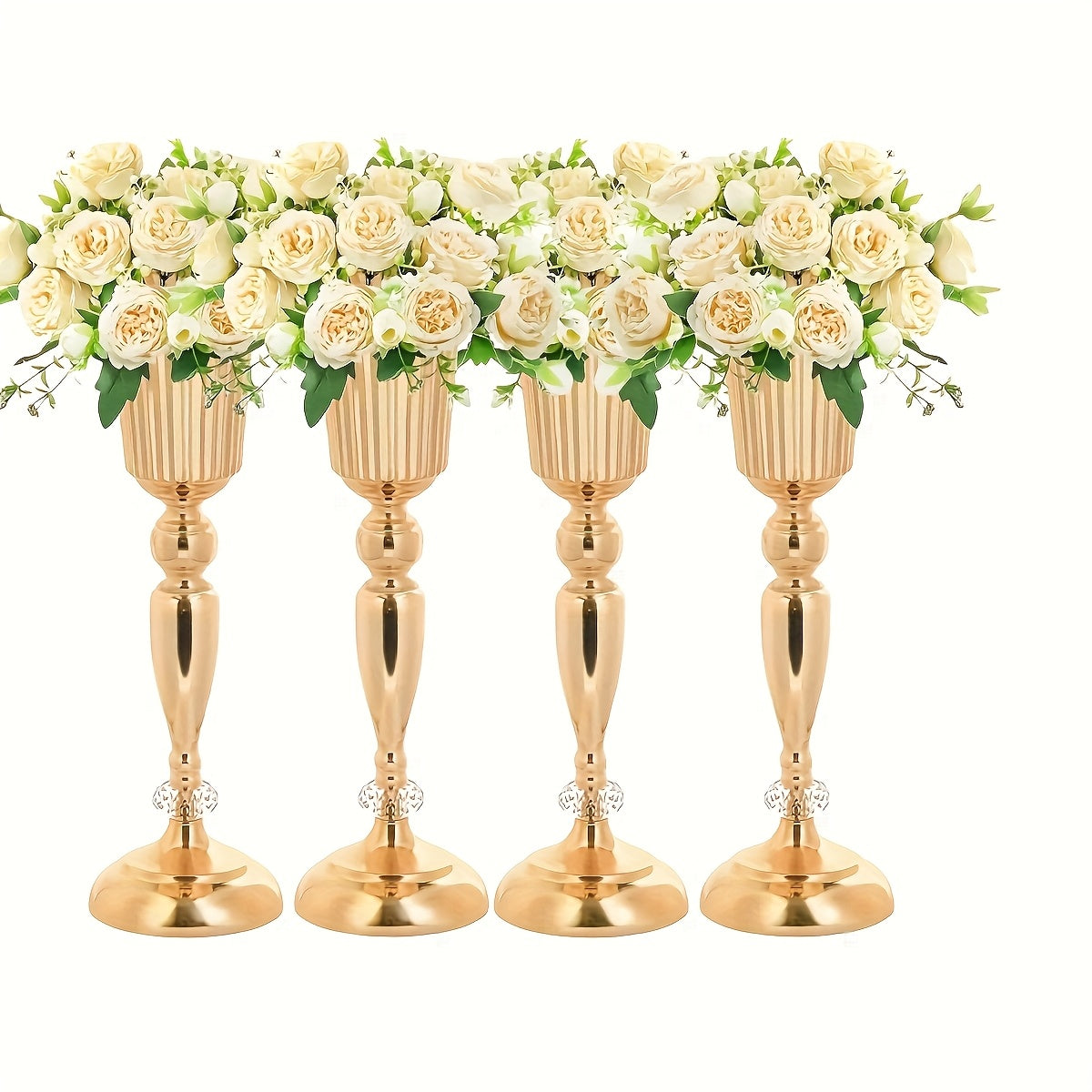 Elegant Golden Crystal Vase Set - 4pcs Decor Vase Set Luxurious Weddings
