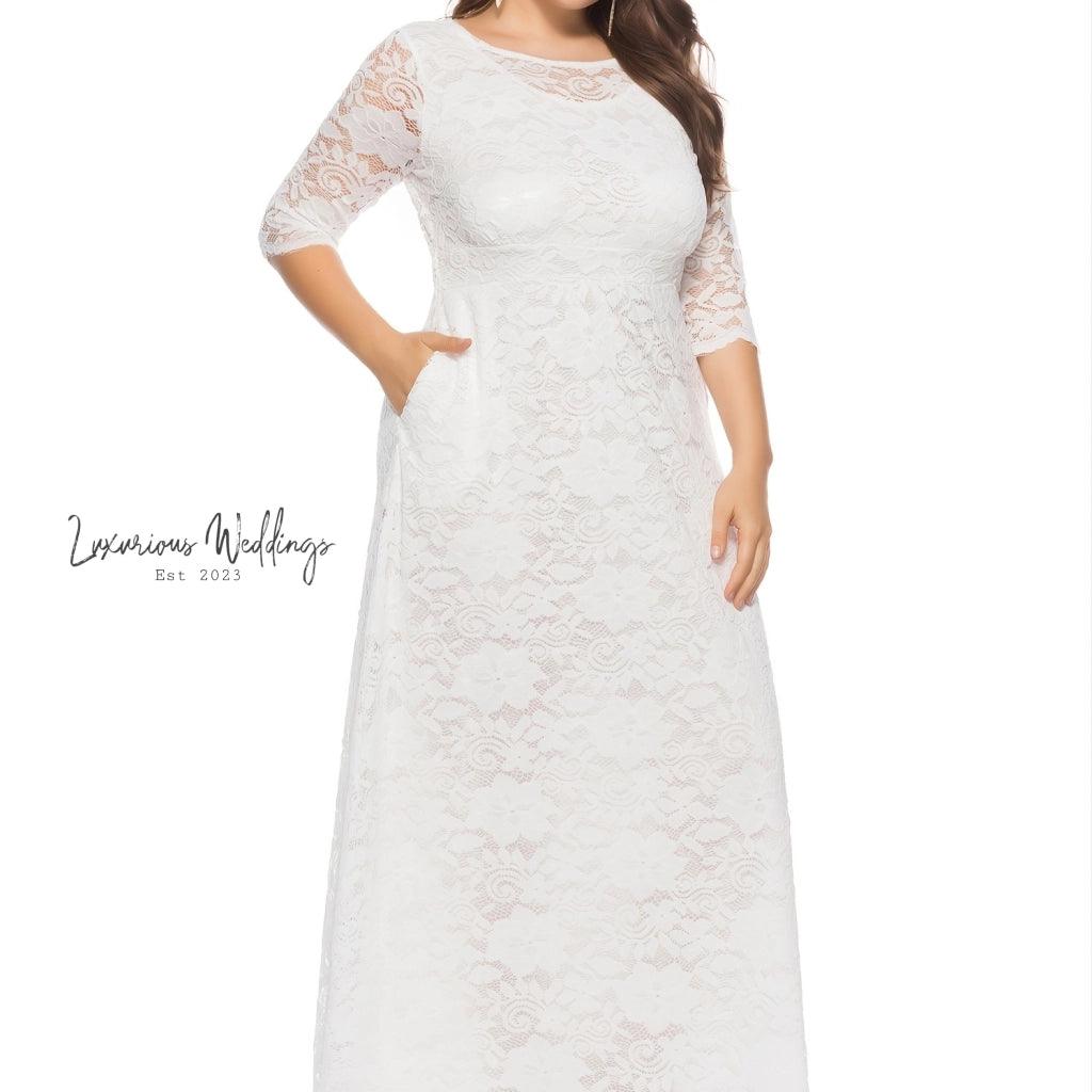 Elegant Plus Size Lace Bridesmaid Maxi Dress with Pockets - Perfect for All-Season Weddings - Luxurious Weddings