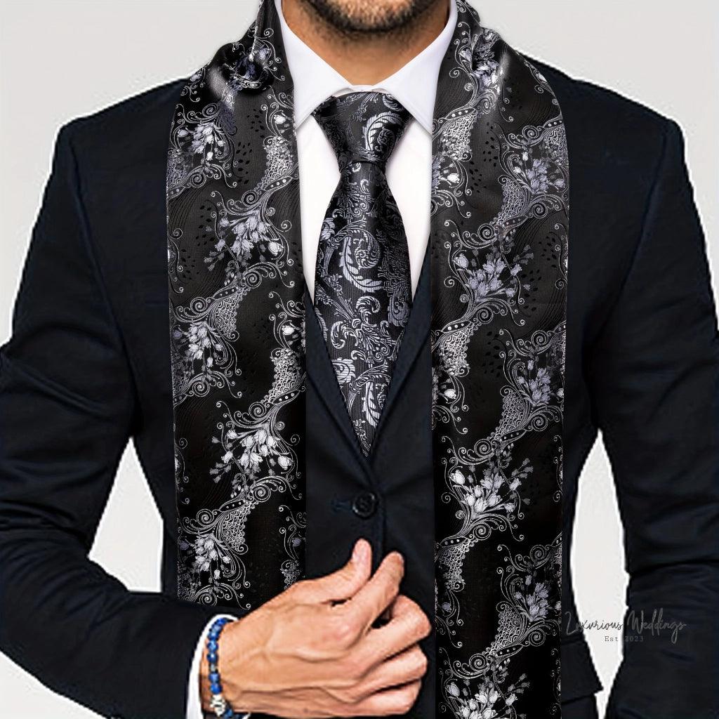 Elegant Satin Scarf & Necktie Set for Men - 100% Polyester, Woven Details Luxurious Weddings