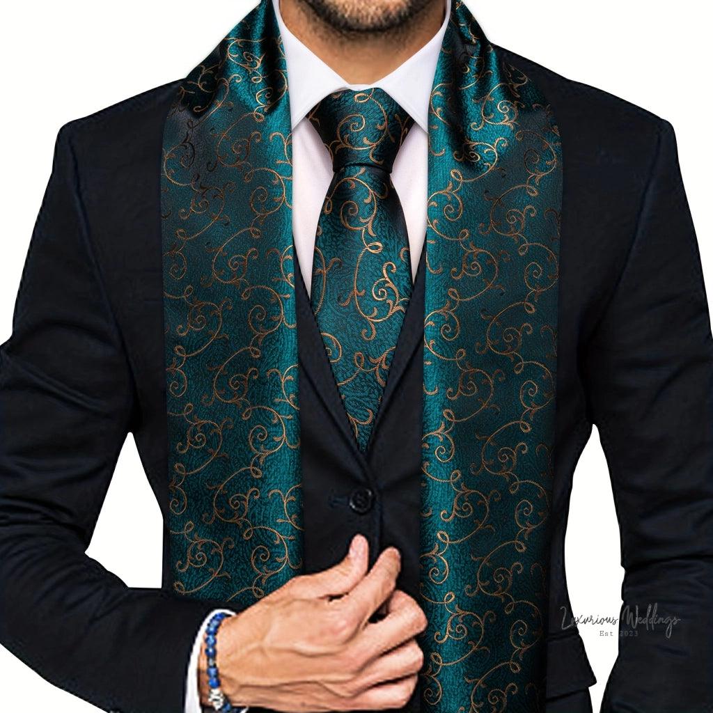 Elegant Satin Scarf & Necktie Set for Men - 100% Polyester, Woven Details Luxurious Weddings