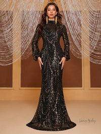 Elegant Sequined Bodycon Dress - Long Sleeve Mermaid Style - Luxurious Weddings