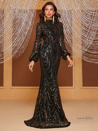 Elegant Sequined Bodycon Dress - Long Sleeve Mermaid Style - Luxurious Weddings