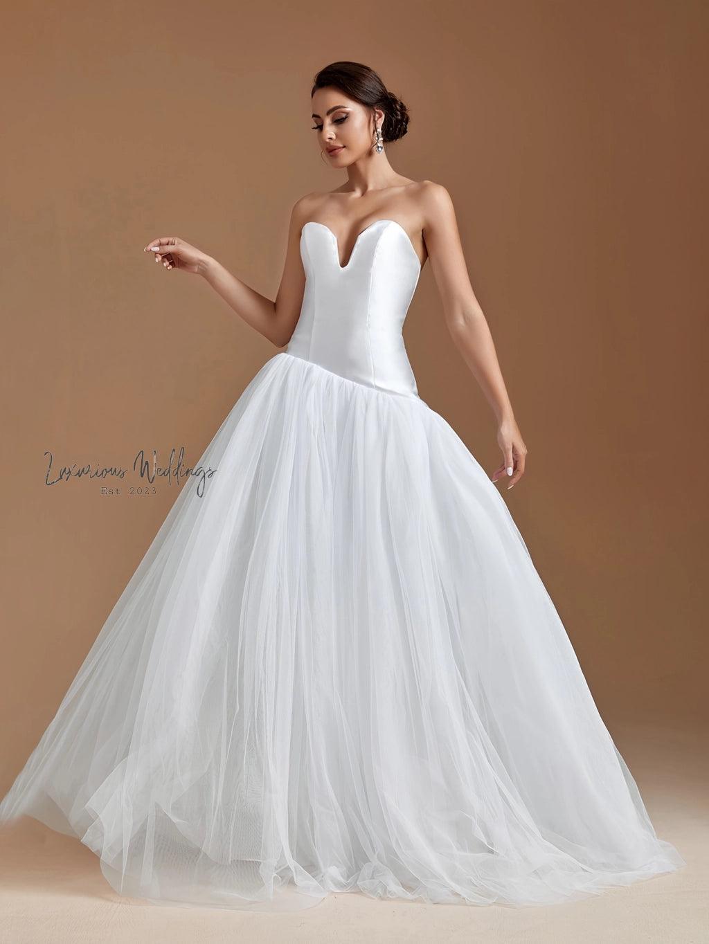 Elegant Strapless Asymmetrical Floor Length Gown - Luxurious Weddings