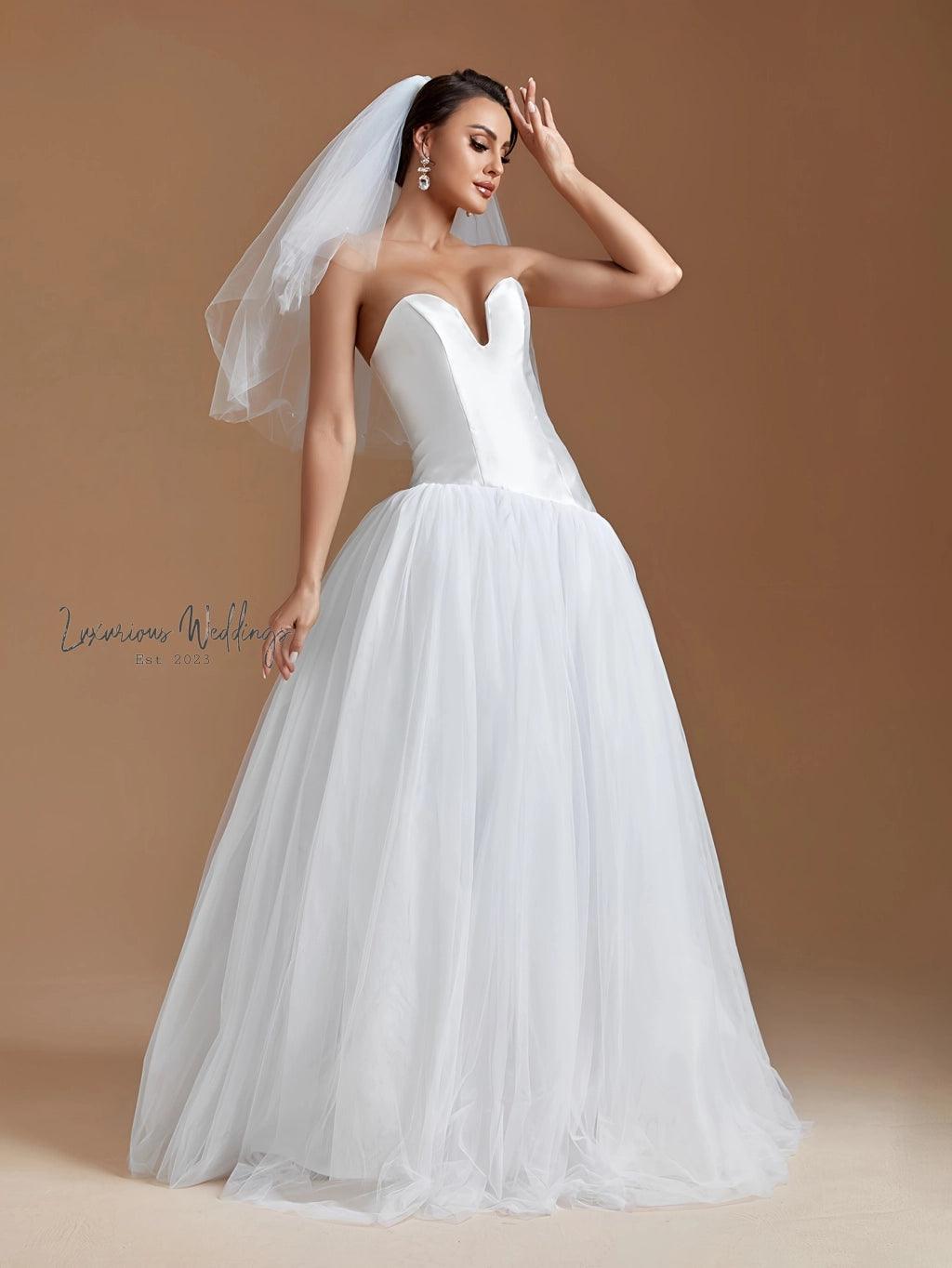 Elegant Strapless Asymmetrical Floor Length Gown Luxurious Weddings