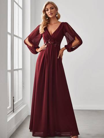 Floor Length Long Lantern Sleeves Formal Dresses