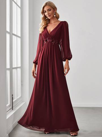 Floor Length Long Lantern Sleeves Formal Dresses