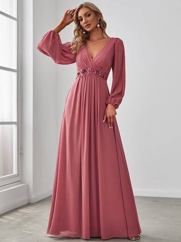 Floor Length Long Lantern Sleeves Formal Dresses