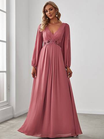 Floor Length Long Lantern Sleeves Formal Dresses