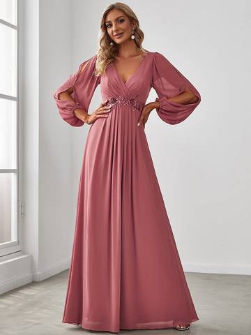 Floor Length Long Lantern Sleeves Formal Dresses