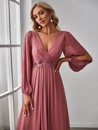 Floor Length Long Lantern Sleeves Formal Dresses