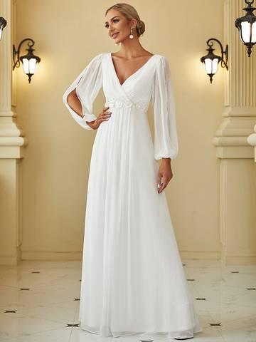 Floor Length Long Lantern Sleeves Formal Dresses Luxurious Weddings