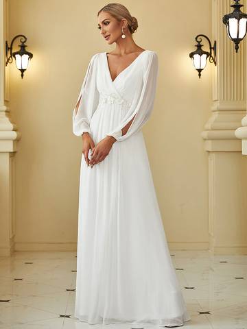 Floor Length Long Lantern Sleeves Formal Dresses