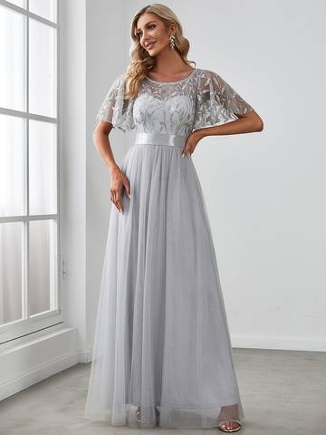 Sequin Print Floor-length Evening Dresses with Cap Sleeve