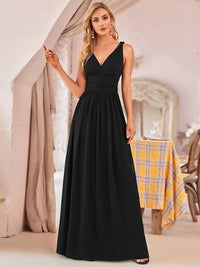 Double V-Neck Elegant Maxi Long Evening Dresses Luxurious Weddings