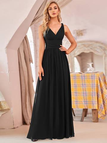 Double V-Neck Elegant Maxi Long Evening Dresses Luxurious Weddings