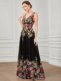 Double V-Neck Elegant Maxi Long Evening Dresses Luxurious Weddings