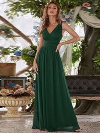 Double V-Neck Elegant Maxi Long Evening Dresses Luxurious Weddings