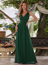 Double V-Neck Elegant Maxi Long Evening Dresses Luxurious Weddings