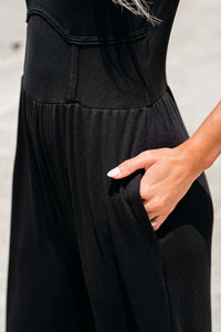 Black Cinched Waist Sleeveless Wide Leg Jumpsuit Bottoms/Jumpsuits & Rompers Luxurious Weddings