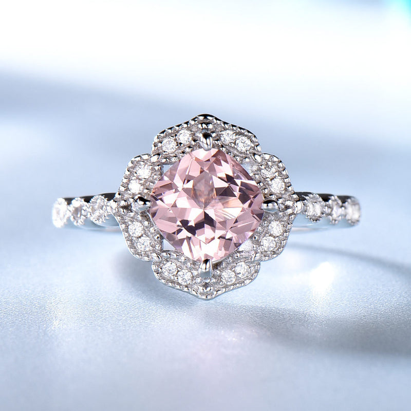 Valentine's Day Luxury Morganite Sterling Silver Ring Ring Luxurious Weddings