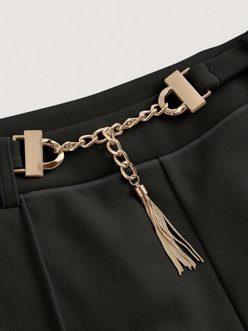 Chain Detail High Waist Pants Pants Luxurious Weddings