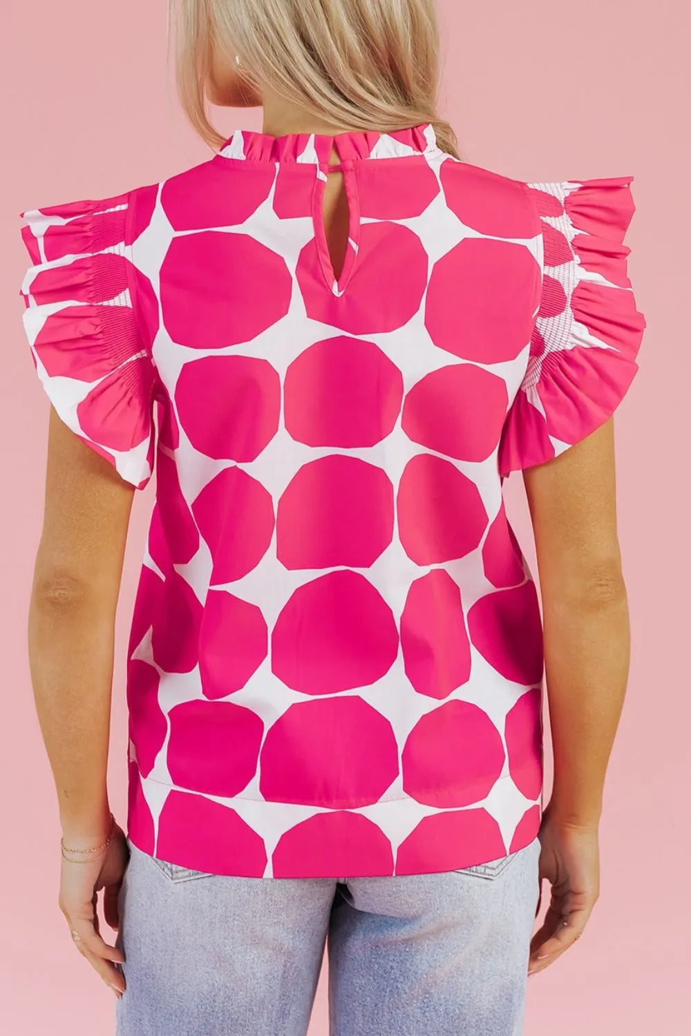 Bubblegum Pattern Frilled Collar Flutter Sleeve Top Blouses Luxurious Weddings