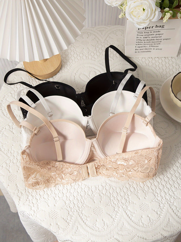 3pc Lace Push Up Bra - Soft & Breathable Luxurious Weddings