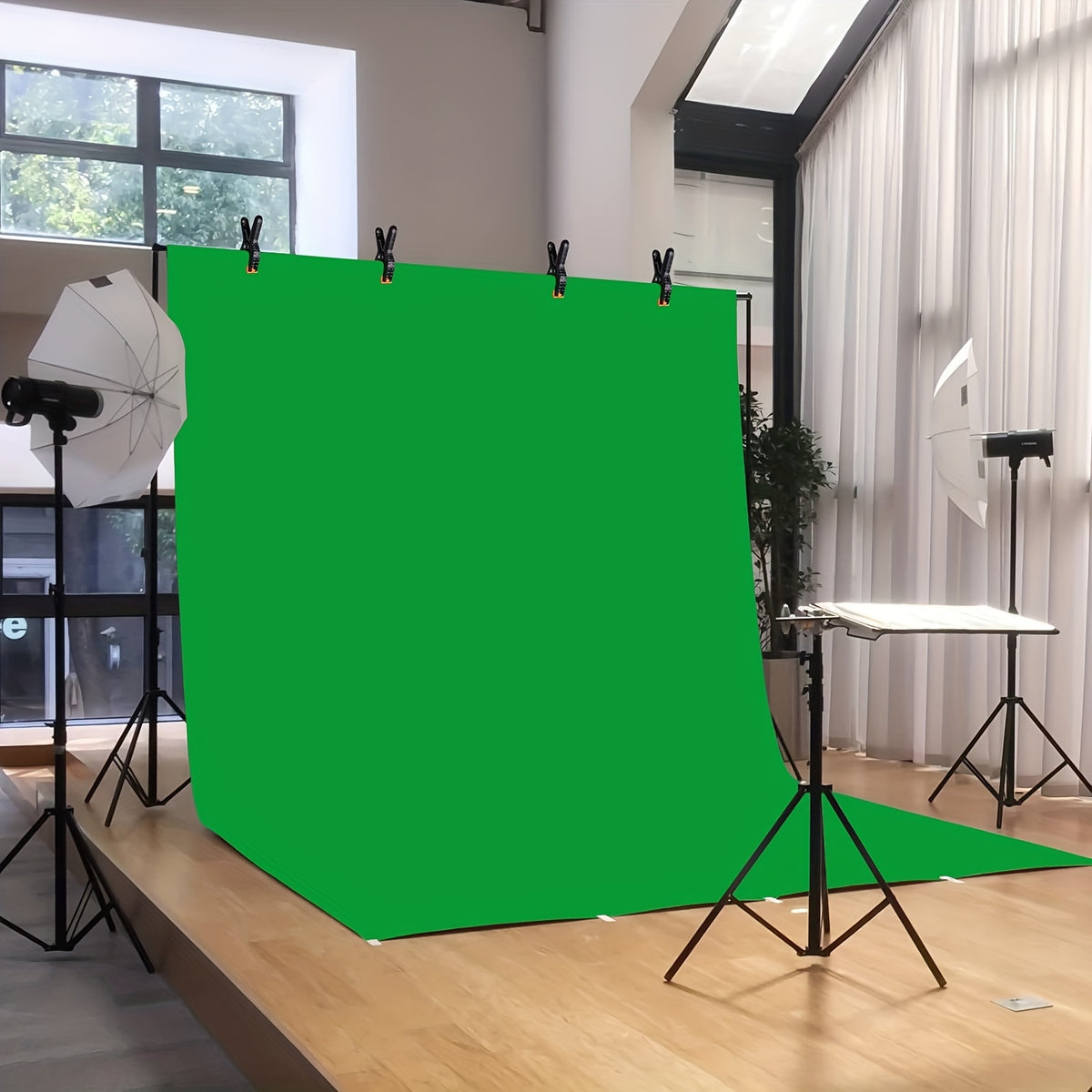 a green screen is set up in a room