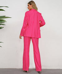 Striped Two-Piece Suit Jacket and Straight Leg Trousers Set woman's suit Luxurious Weddings