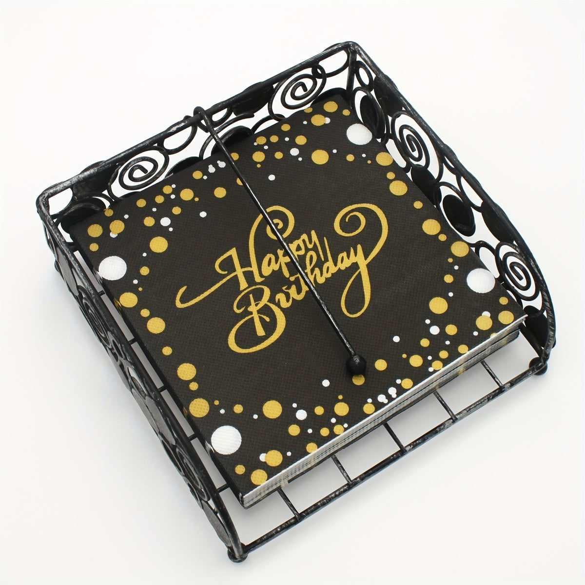 a black and gold happy birthday card holder